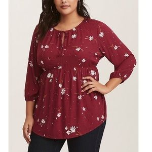 TORRID DAISY TIE-FRONT BABYDOLL TOP SIZE 2